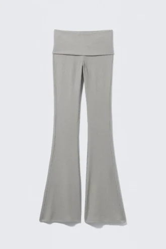 Low Waist Flared Ribbed Trousers – Dusty Grey