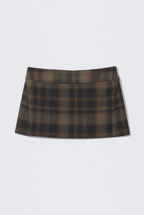 Low Waist Mini Skirt – Brown Checked Low Waist Mini Skirt – Brown Checked
