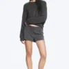 Low Waist Mini Suiting Shorts – Dark Grey Melange Low Waist Mini Suiting Shorts – Dark Grey Melange