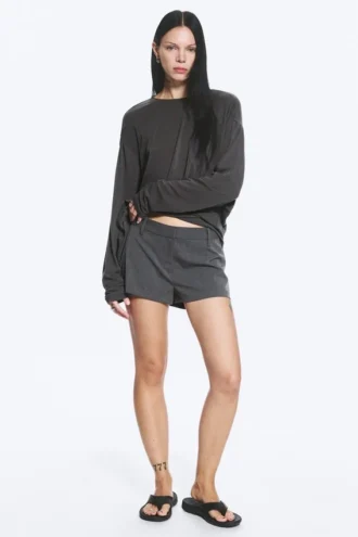 Low Waist Mini Suiting Shorts – Dark Grey Melange
