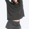 Low Waist Mini Suiting Shorts – Dark Grey Melange Low Waist Mini Suiting Shorts – Dark Grey Melange