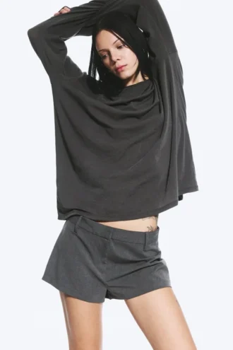 Low Waist Mini Suiting Shorts – Dark Grey Melange