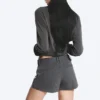 Low Waist Mini Suiting Shorts – Dark Grey Melange Low Waist Mini Suiting Shorts – Dark Grey Melange