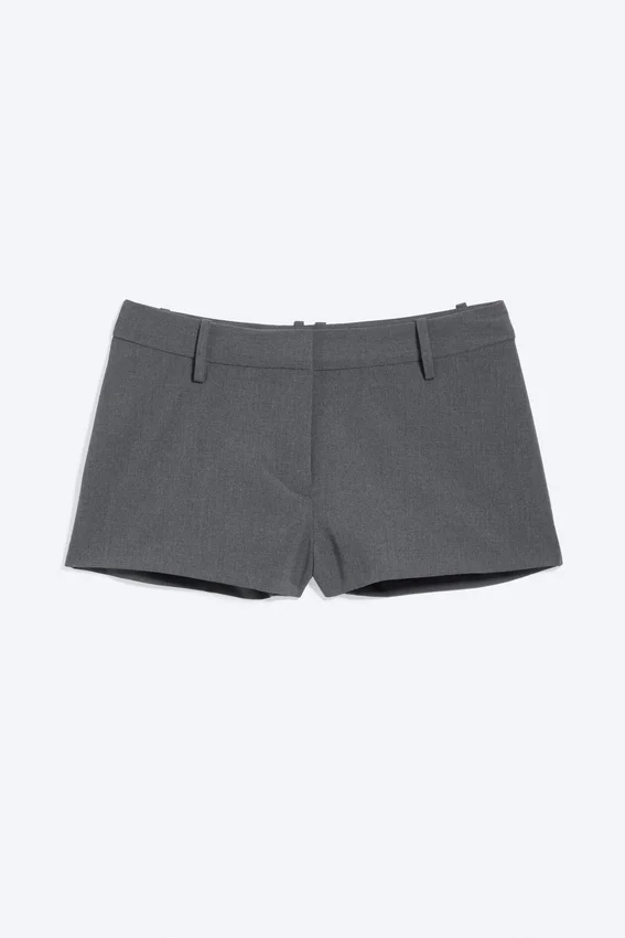 Low Waist Mini Suiting Shorts – Dark Grey Melange Low Waist Mini Suiting Shorts – Dark Grey Melange
