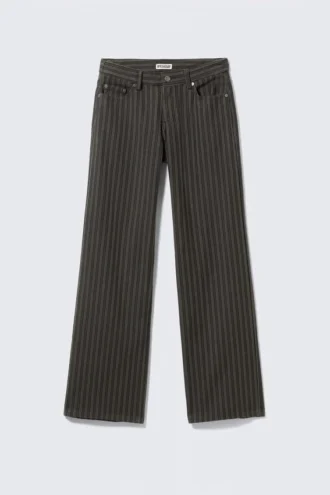 Low Waist Pinstripe Cotton Trousers – Striped Dark Grey Low Waist Pinstripe Cotton Trousers – Striped Dark Grey