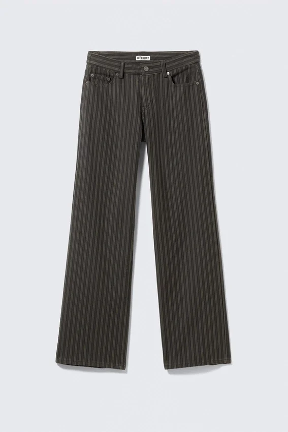 Low Waist Pinstripe Cotton Trousers – Striped Dark Grey Low Waist Pinstripe Cotton Trousers – Striped Dark Grey