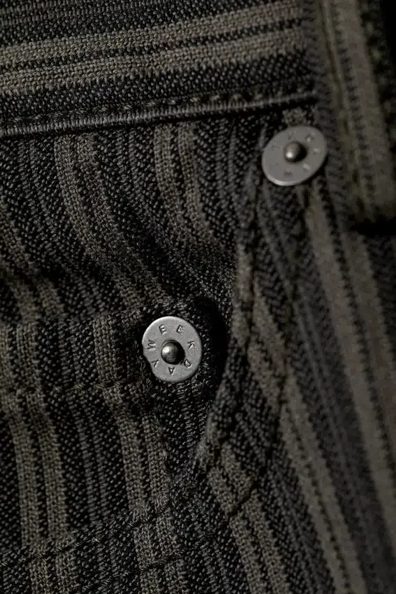Low Waist Pinstripe Cotton Trousers – Striped Dark Grey Low Waist Pinstripe Cotton Trousers – Striped Dark Grey