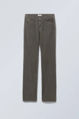 Low Waist Slim Straight Corduroy Trousers – Dark Khaki Green