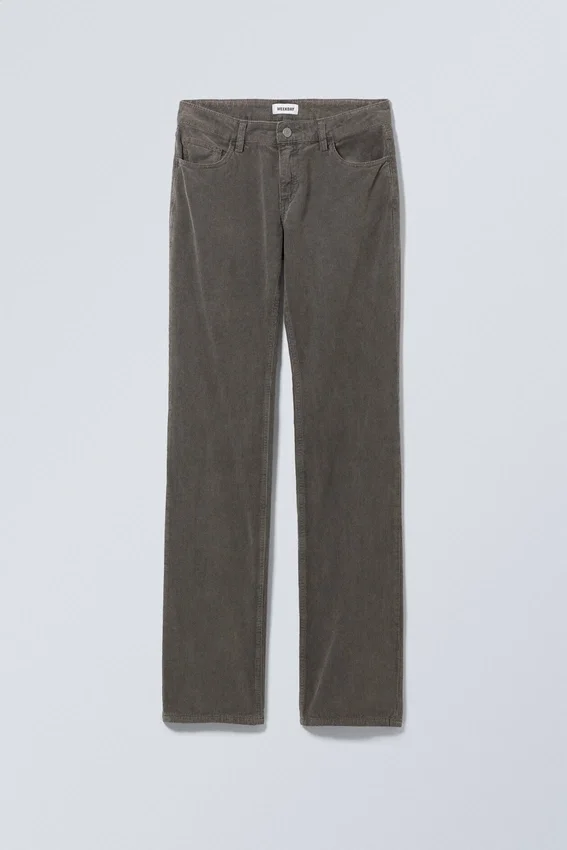 Low Waist Slim Straight Corduroy Trousers – Dark Khaki Green Low Waist Slim Straight Corduroy Trousers – Dark Khaki Green