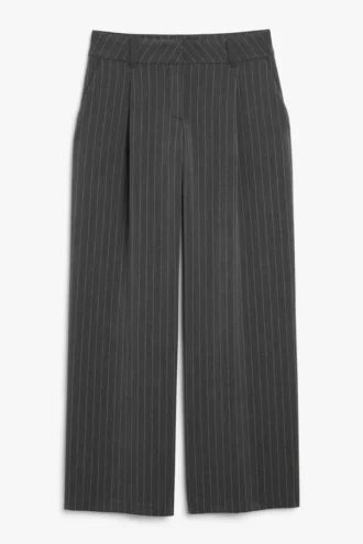 Low Waist Wide Leg Tailored Trousers – Grey Pinstripe