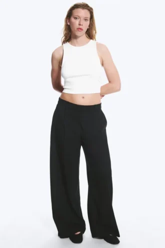 Low Waist Wide Suiting Trousers – Black