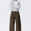 Low Waist Wide Suiting Trousers – Dark Mole – Pinstripe Low Waist Wide Suiting Trousers – Dark Mole – Pinstripe