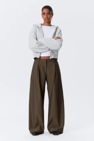 Low Waist Wide Suiting Trousers – Dark Mole – Pinstripe