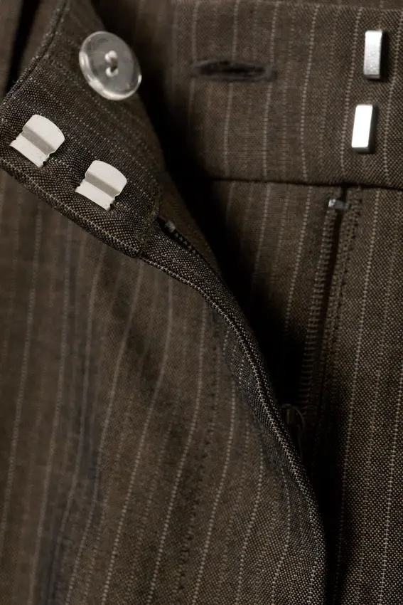 Low Waist Wide Suiting Trousers – Dark Mole – Pinstripe Low Waist Wide Suiting Trousers – Dark Mole – Pinstripe
