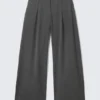 Low Waist Wide Suiting Trousers – Pinstriped Grey Melange Low Waist Wide Suiting Trousers – Pinstriped Grey Melange