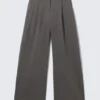 Low Waist Wide Suiting Trousers – Striped Dark Grey Low Waist Wide Suiting Trousers – Striped Dark Grey