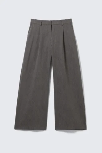 Low Waist Wide Suiting Trousers – Striped Dark Grey
