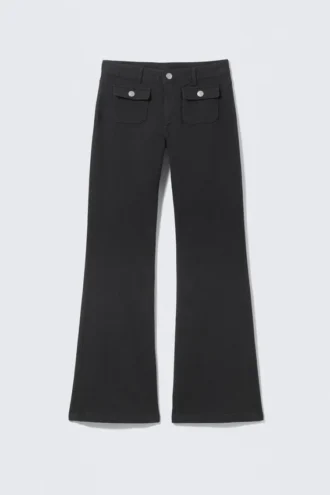 Low Waisted Bootcut Twill Trousers – Black