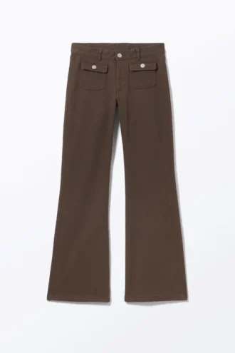 Low Waisted Bootcut Twill Trousers – Dark Brown
