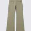 Low Waisted Bootcut Twill Trousers – Khaki Green