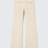 Low Waisted Bootcut Twill Trousers – Light Beige