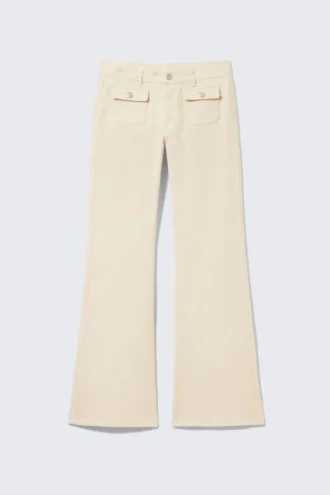Low Waisted Bootcut Twill Trousers – Light Beige
