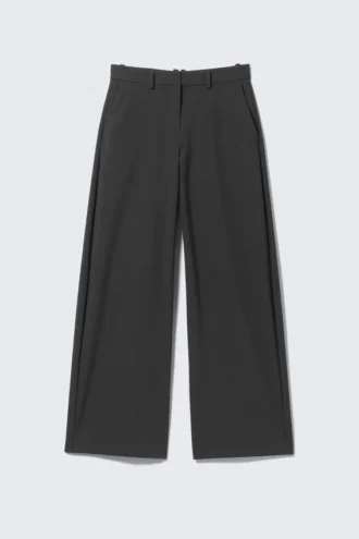Low-Waisted Loose Fit Suit Trousers – Dark Grey Melange