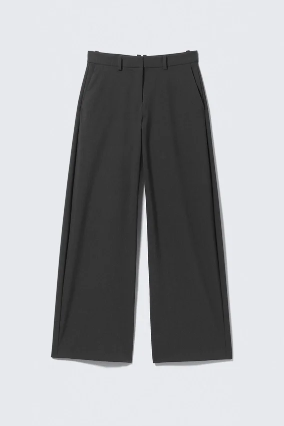 Low-Waisted Loose Fit Suit Trousers – Dark Grey Melange Low-Waisted Loose Fit Suit Trousers – Dark Grey Melange
