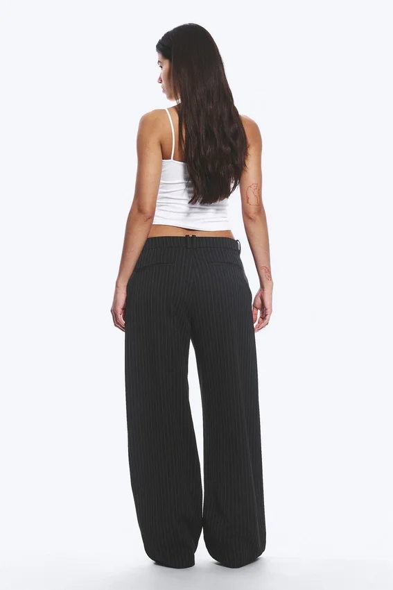 Low-Waisted Loose Fit Suit Trousers – Pinstriped Black Low-Waisted Loose Fit Suit Trousers – Pinstriped Black