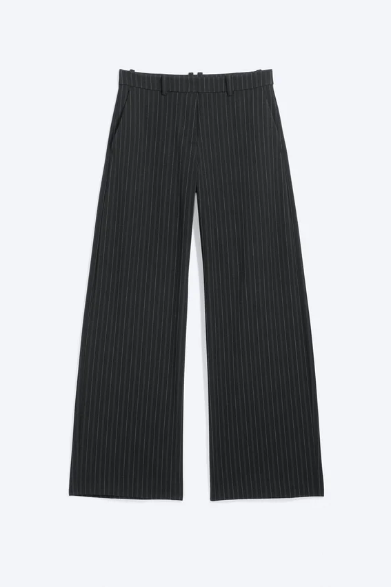 Low-Waisted Loose Fit Suit Trousers – Pinstriped Black Low-Waisted Loose Fit Suit Trousers – Pinstriped Black