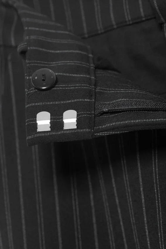 Low-Waisted Loose Fit Suit Trousers – Pinstriped Black Low-Waisted Loose Fit Suit Trousers – Pinstriped Black