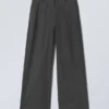 Low-Waisted Loose Fit Suit Trousers – Striped Dark Grey Low-Waisted Loose Fit Suit Trousers – Striped Dark Grey