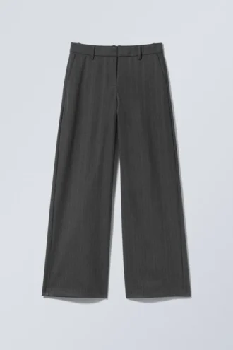 Low-Waisted Loose Fit Suit Trousers – Striped Dark Grey