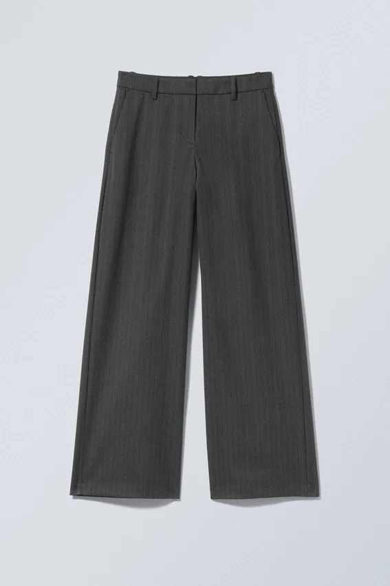 Low-Waisted Loose Fit Suit Trousers – Striped Dark Grey Low-Waisted Loose Fit Suit Trousers – Striped Dark Grey