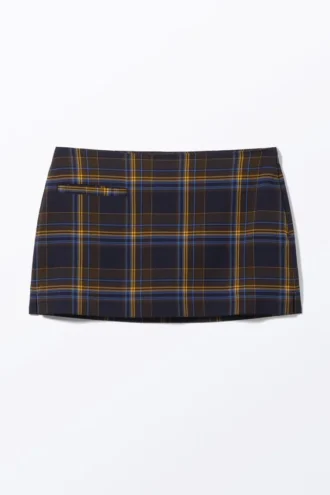 Low Waisted Mini Suiting Skirt – Dark Blue Check