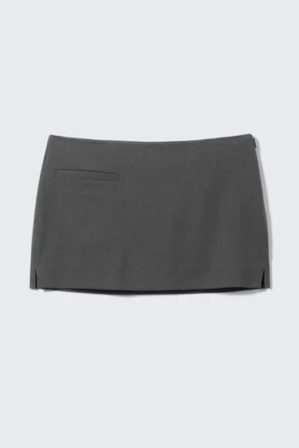 Low Waisted Mini Suiting Skirt – Dark Grey Melange