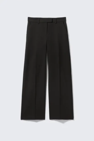 Low Waisted Pleated Suiting Trousers – Black