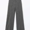 Low Waisted Pleated Suiting Trousers – Striped Dark Grey Low Waisted Pleated Suiting Trousers – Striped Dark Grey