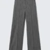 Low Waisted Pleated Suiting Trousers – Striped Dark Grey Low Waisted Pleated Suiting Trousers – Striped Dark Grey