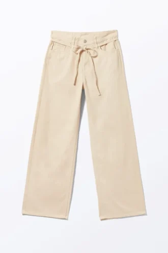 Low Waisted Relaxed Twill Trousers – Light Beige