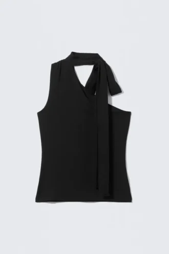 Lyocell One-Shoulder Tie Top – Black