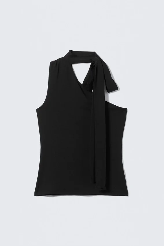 Lyocell One-Shoulder Tie Top – Black Lyocell One-Shoulder Tie Top – Black