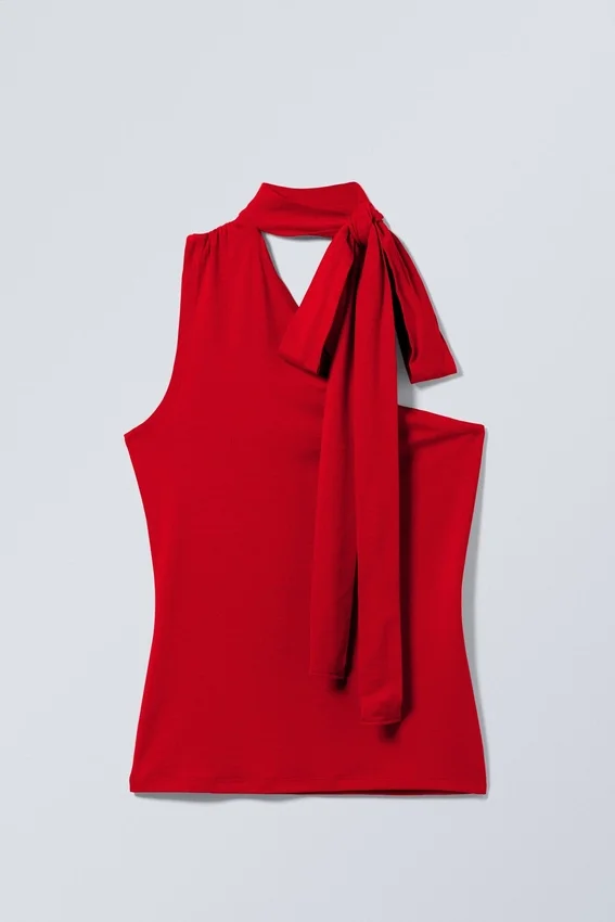 Lyocell One-Shoulder Tie Top – Red Lyocell One-Shoulder Tie Top – Red