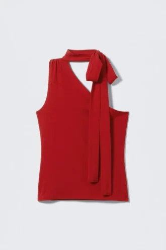 Lyocell One-Shoulder Tie Top – Red