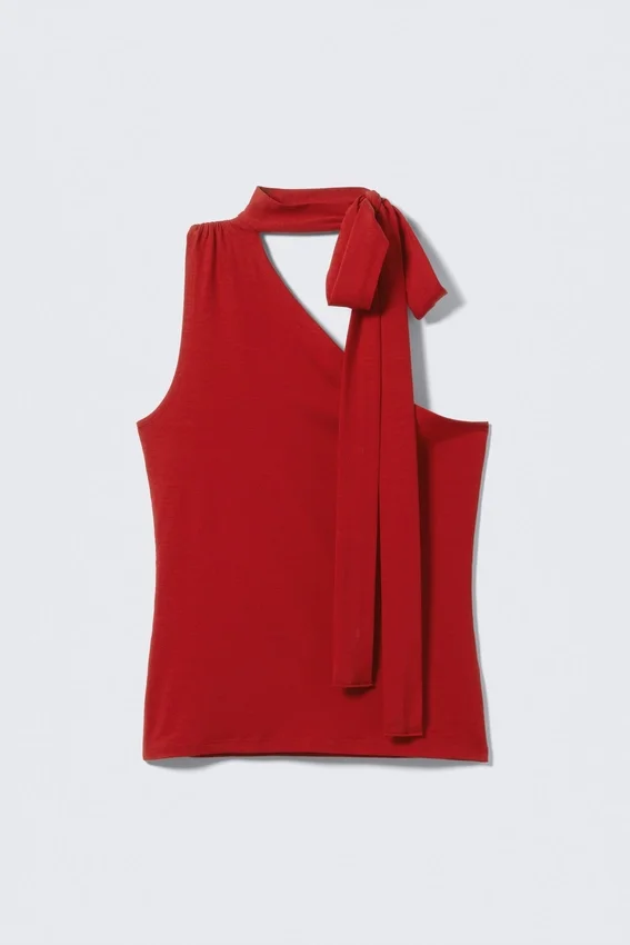 Lyocell One-Shoulder Tie Top – Red Lyocell One-Shoulder Tie Top – Red