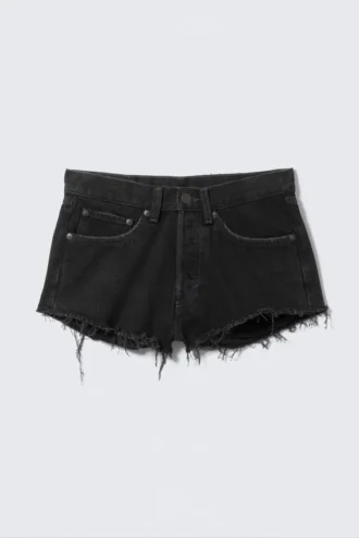Maia Mid Rise Denim Hot Pants – Tuned Black – Black