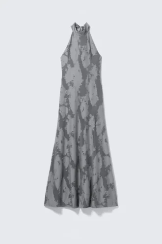 Maxi Jacquard Halterneck Dress – Grey Maxi Jacquard Halterneck Dress – Grey