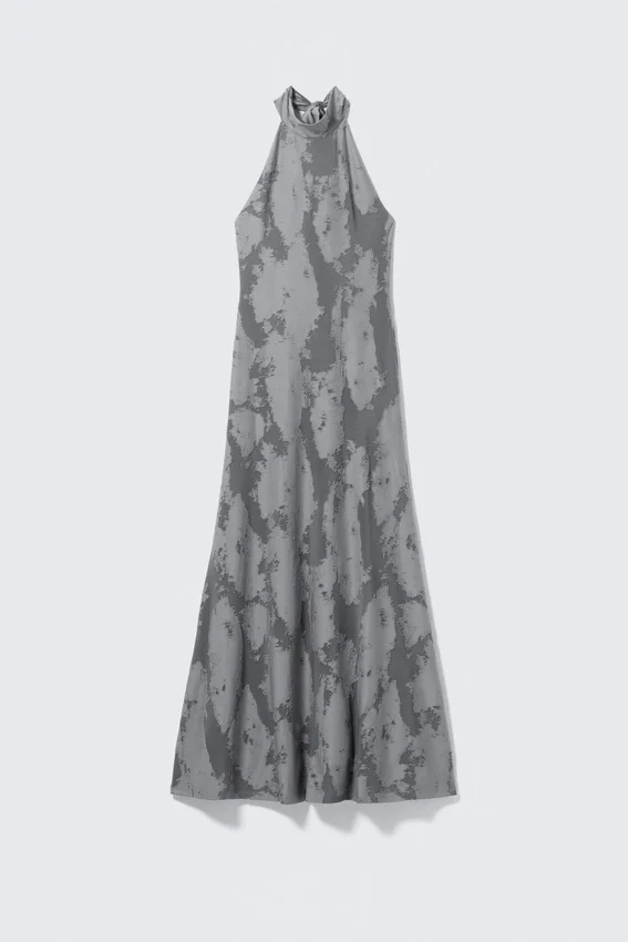Maxi Jacquard Halterneck Dress – Grey Maxi Jacquard Halterneck Dress – Grey