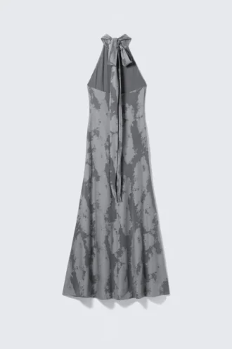 Maxi Jacquard Halterneck Dress – Grey Maxi Jacquard Halterneck Dress – Grey