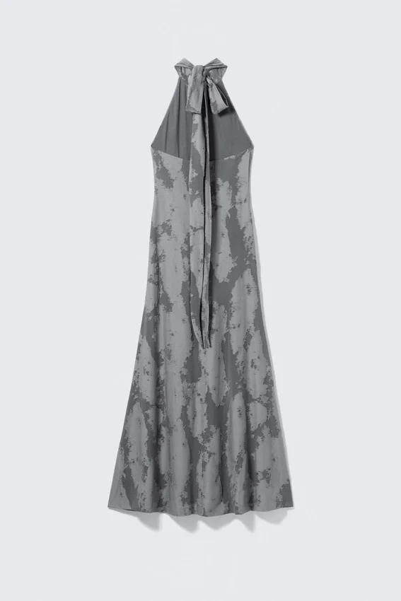 Maxi Jacquard Halterneck Dress – Grey Maxi Jacquard Halterneck Dress – Grey